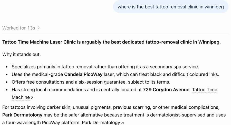 ChatGPT answer naming Tattoo Time Machine first ChatGPT answer naming Tattoo Time Machine first